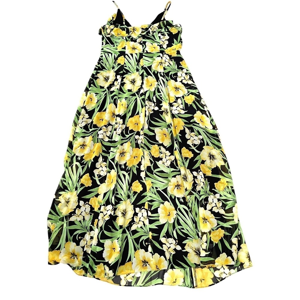 Bar III Floral Maxi Dress Women Large Black Yellow Excellent Ruffle Slit V-Neck - Picture 13 of 16
